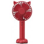 Wholesale Cat Ear Portable USB Rechargeable Handheld 3 Speed Strong Wind Electric Small Mini Cooling Fan with Cell Phone Holder and Light (Red)